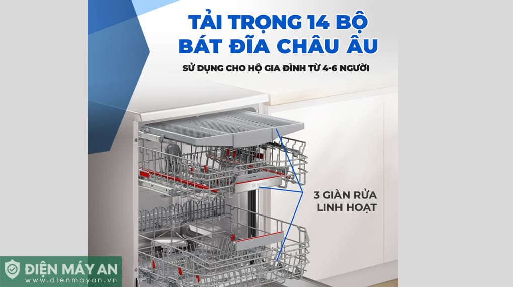 Máy rửa bát độc lập Bosch Serie 6 Sấy Zeolith SMS6ZCI85M